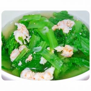 Canh cải bẹ xanh nấu tôm bằm hoặc thịt bằm